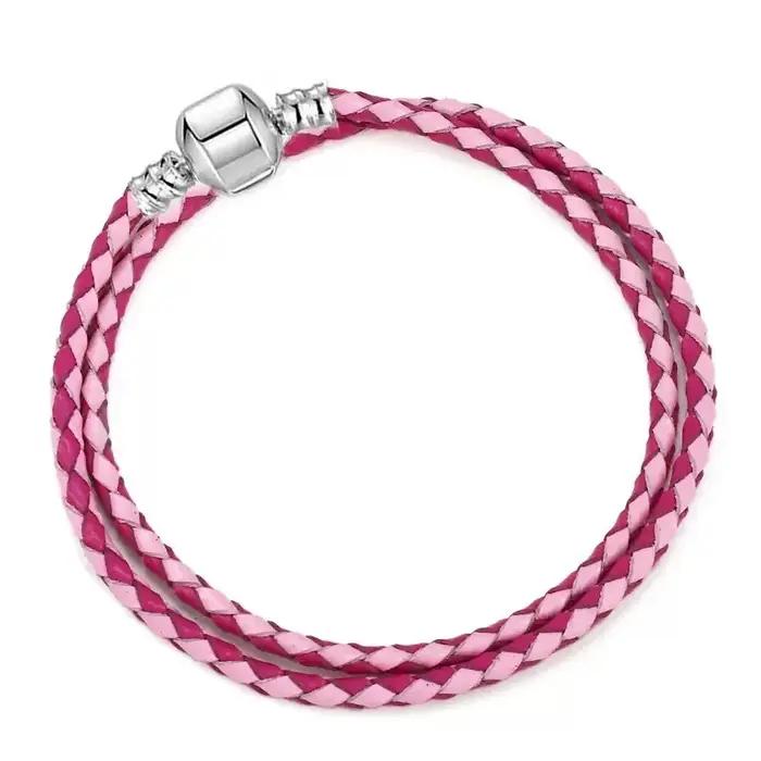 Bracelet en cuir avec perles rondes en argent pur S925