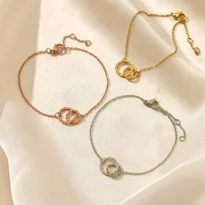 CARLIDANA-Bracelet Éternel à Double Anneau pour Femme, Simple, en Acier Inoxydable, Plaqué Or 18k, Cercle Rond, Bijou de Bateau Chia