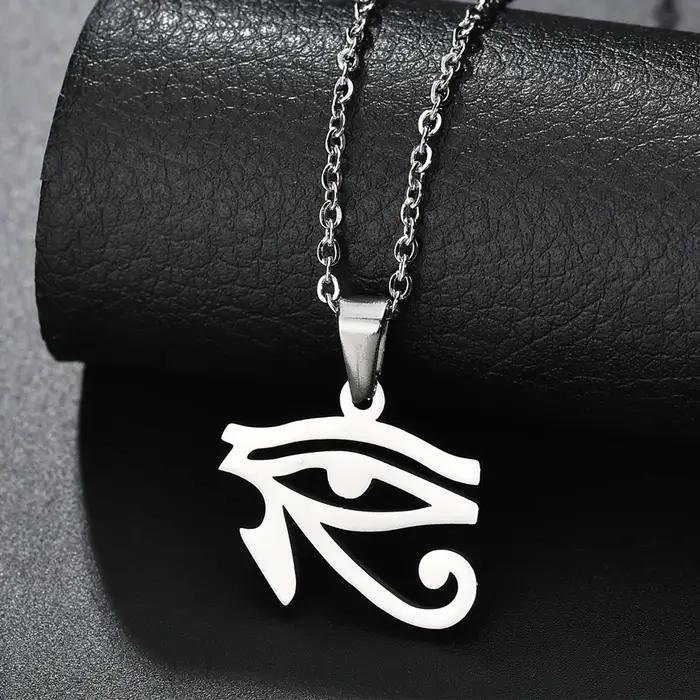 Collier pendentif l'oeil d'horus en acier inoxydable, série égyptienne ancienne, ras du cou Ra Eye pour femmes et hommes, cadeau d'anniversaire pour père