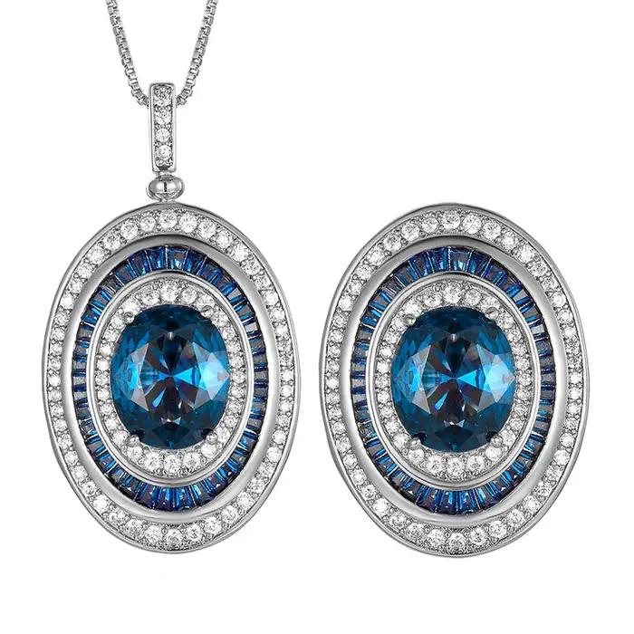 Bague ovale de luxe en saphir bleu réglable