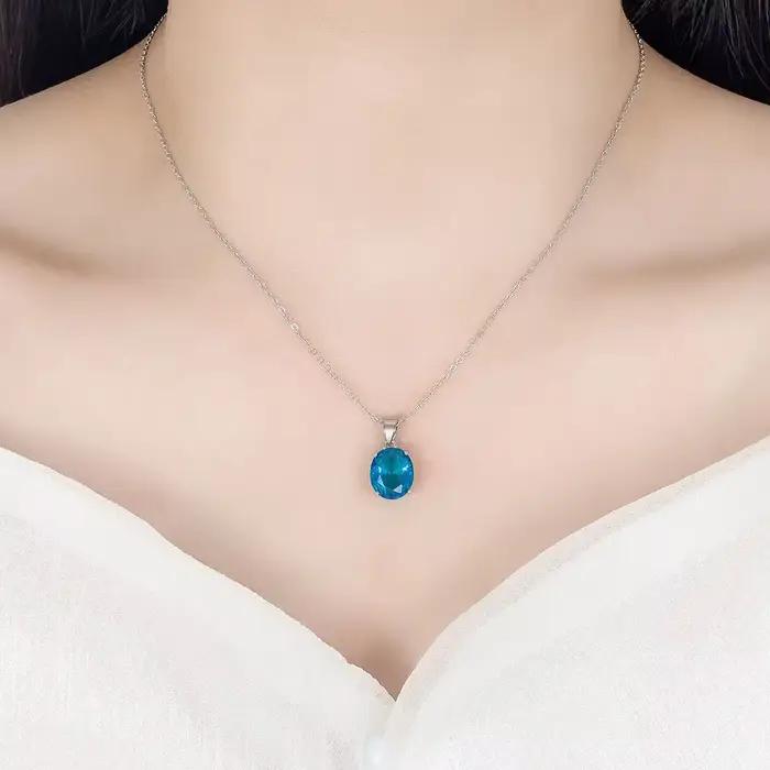 Ensembles de bijoux en argent sterling s925 pour femmes bague en zircon ellipse collier boucles d'oreilles accessoires de luxe pour soirée élégance classique