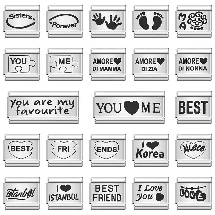 URING New Love Best Friend Niece empreintes vous-moi liens de charme italien adaptés 9mm Bracelet en acier inoxydable bricolage fabrication de bijoux