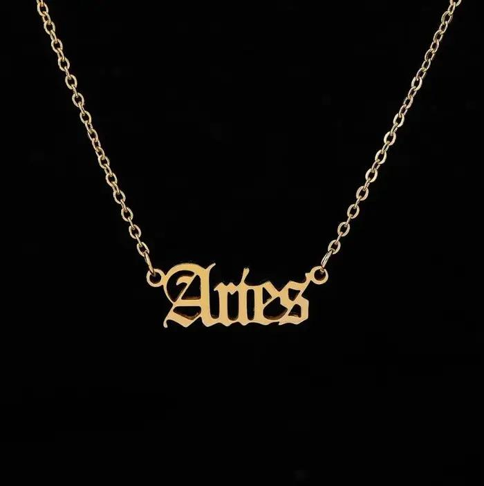 Collier lettre du zodiaque en acier inoxydable, bijoux 12 constellations, bélier lion, gémeaux, vers