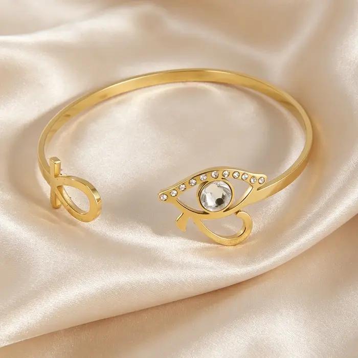 Ensemble de bracelets et bagues œil d'Horus égyptien et croix Ankh en acier inoxydable