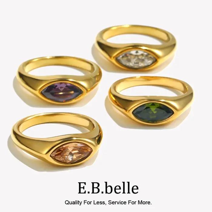 Bague en acier inoxydable plaquée or 18 carats avec zirconium coloré pour femmes occasions spéciales