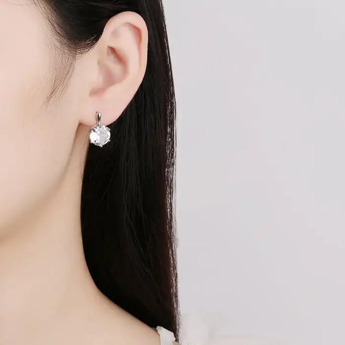 Boucles d'oreilles en argent sterling 925 avec cristaux violets brillants pour femmes