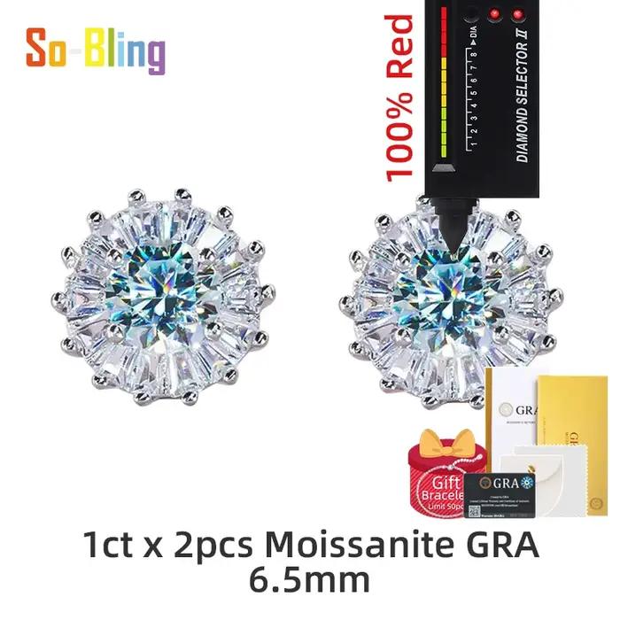 So-Bling 1ct Moissanite boucle d'oreille 925 boucles d'oreilles en argent Sterling pour les femmes élégant Fine