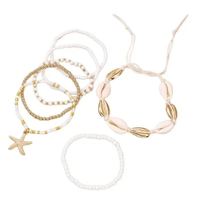 Lot de 3 colliers de plage pour femme : étoile de mer avec perle pendante