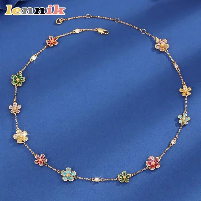 LENNIK Collier de fleurs en zircon micro-incrusté rétro français