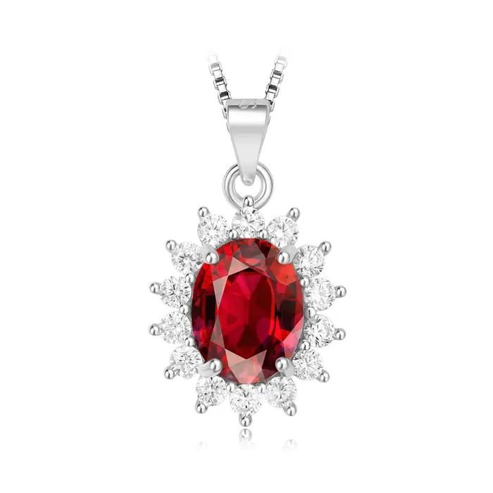 Collier pendentif Potiy ovale 2,67 ct en saphir, rubis et émeraude synthétiques Diana, sans chaîne, en argent sterling 925, bijoux de fête pour femme