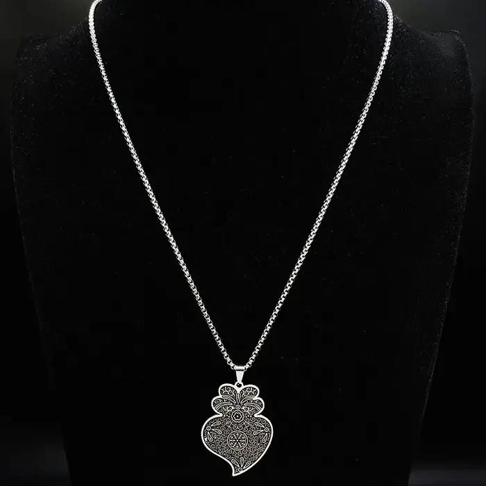 Portugal Folk Viana coeur fleur pendentif collier pour femmes hommes en acier inoxydable couleur argent chaîne bijoux