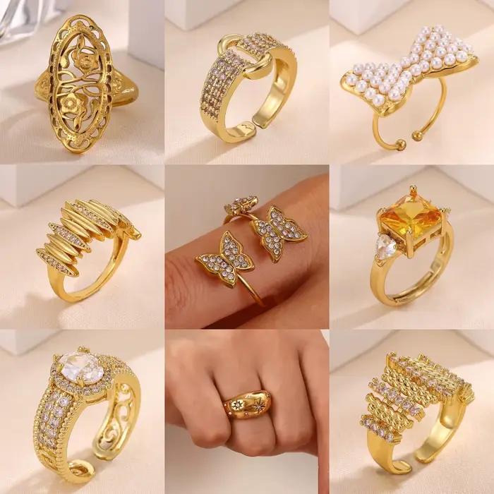 Bague en zircon doré avec motifs géométriques et papillon pour femmes, bijou de fête et cadeau d'occasion spéciale