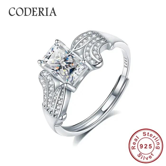 Bague en argent sterling 925 à taille ajustable pour femme, couleur D, VVS1, coupe radiante 5x7mm, b