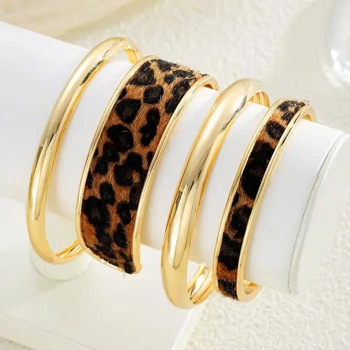 Ensemble de 4 bracelets léopard AY pour femmes style vendange tracker d'humeur fitness bijoux de fête cadeau nouveau design minimaliste
