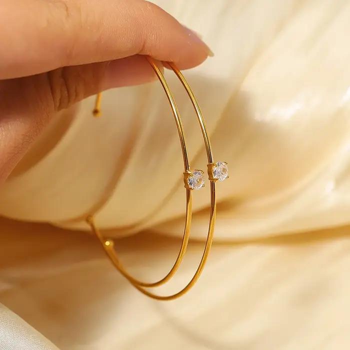 Boutons de manchette en acier inoxydable or 18k plaqué avec cristal délicat pour femmes élégantes occasions spéciales mariage
