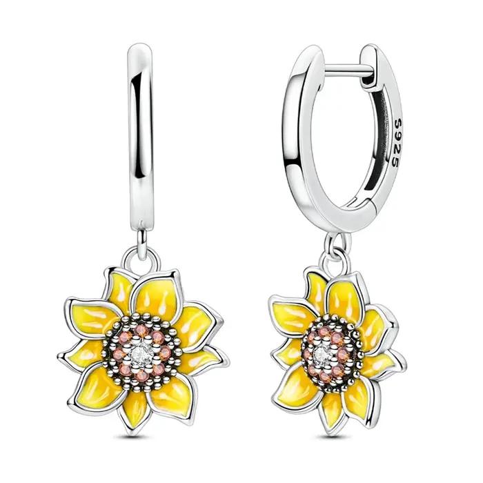 Boucles d'oreilles en argent Sterling 925, crème, tournesol, goutte d'eau, pour anniversaire, bijoux cadeaux de mariage