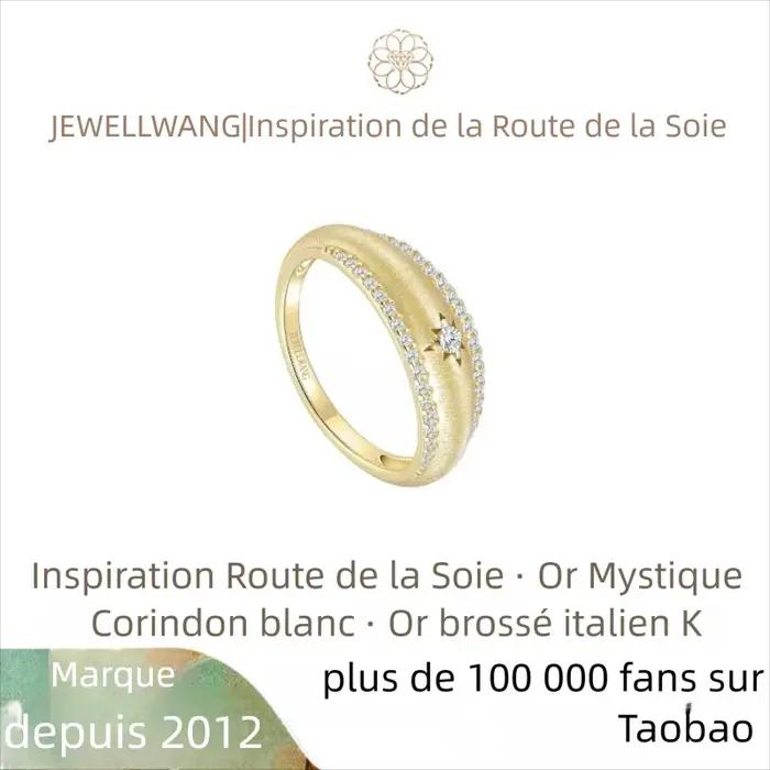 JEWELLWANG Bague en saphir blanc en argent S925 plaqué or 18 carats