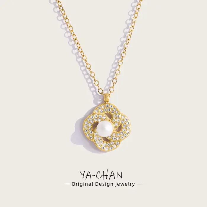 YACHAN Collier pendentif en cristal de luxe pour femmes Chic Vintage Plaqué or 18K en acier inoxydable Bijoux tendance