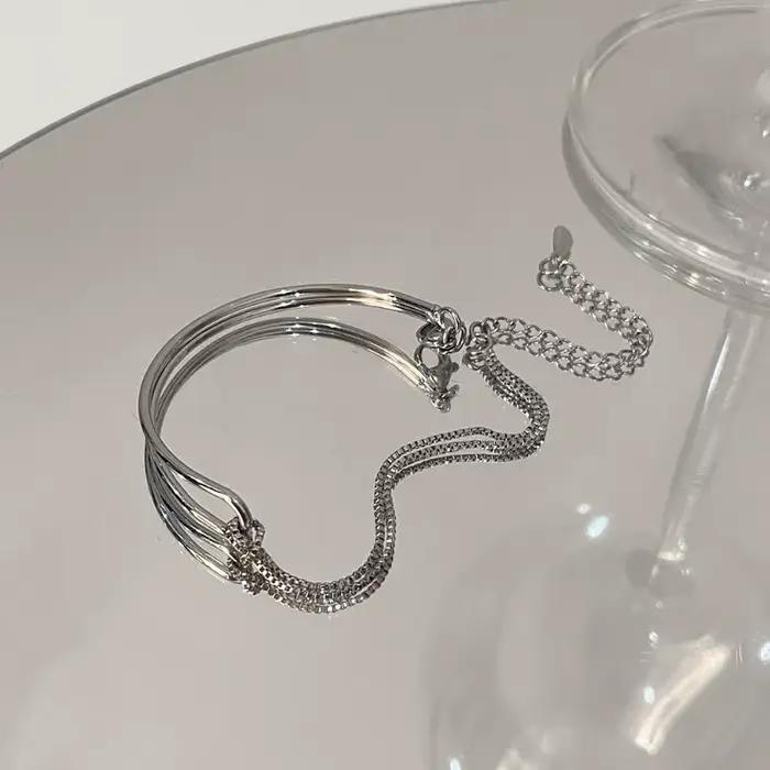 Bracelet double couche en argent sterling 925 pour femmes et filles, élégant, avec nœud irrégulier, design minimaliste, bijoux de fête, cadeaux