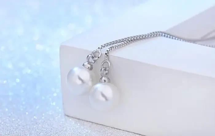 Fashion 925-Sterling-silver Perle Simulée JOEarring Ear Line sulfBoucles d'Oreilles 12cm Pour Femmes conservent S-E87 Munoreille