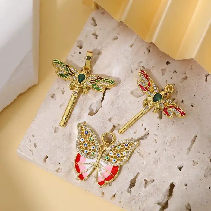 Juya 18K plaqué or couture artisanat bijoux accessoires émail raisin taureau oiseaux serpent grec mauvais œil libellule breloques