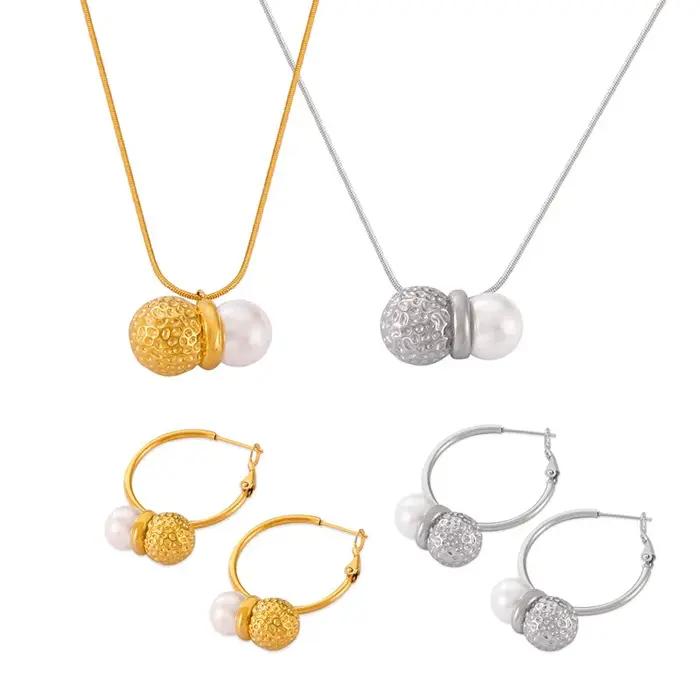 Pendentif en acier inoxydable serti de perles d'eau douce en forme de cacahuète pour femmes occasions spéciales collier et boucles d'oreilles ensemble de bijoux minimaliste