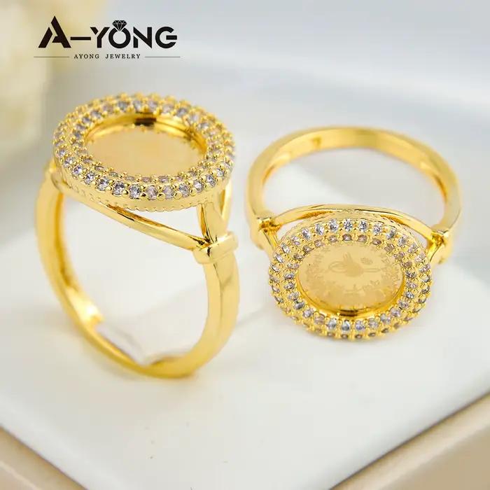 Bague de pièces de monnaie couleur or saoudien plaqué or 21 carats