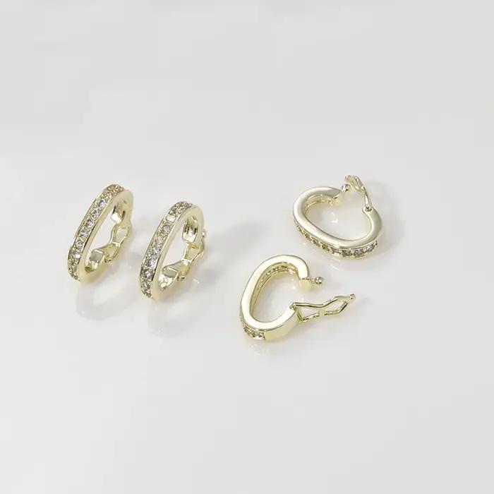 3Pcs Laiton Plaqué Or Zircon Hinged Pendant Enhancer Bail Clasp w Safety Latch Bail Connectors For B