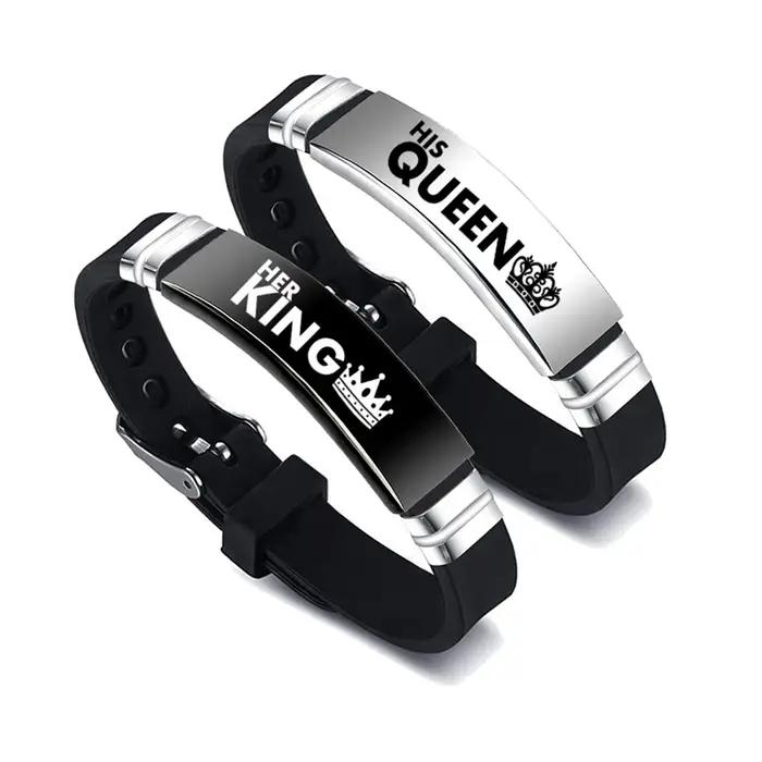 Bracelet réglable en acier inoxydable pour couple lettre élégant cadeau occasion spéciale amoureux