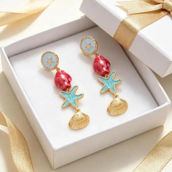 Boucles d'oreilles pendantes longues en céramique pour femmes
