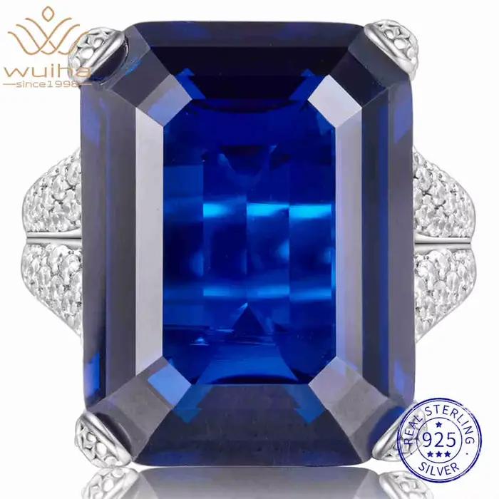 WUIHA 925 argent Sterling 13*16 MM taille émeraude laboratoire saphir haute teneur en carbone diaman