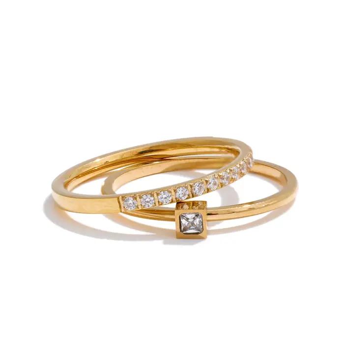 Yhpup 1 ensemble taille 6789 bague empilable en zircone cubique délicate 18K plaqué PVD doré en acier inoxydable bijoux de doigt de haute qualité
