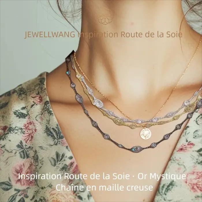 JEWELLWANG Collier en argent S925 plaqué or 18 carats