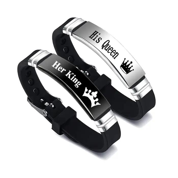 Bracelet réglable en acier inoxydable pour couple lettre élégant cadeau occasion spéciale amoureux