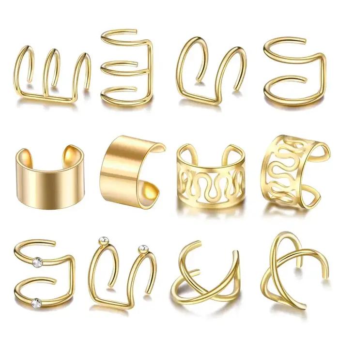 Boucles d'oreilles à clip en forme d'étoile géométrique pour femme en alliage de zinc avec finitions plaqué rhodium or rose et argent pour occasions spéciales