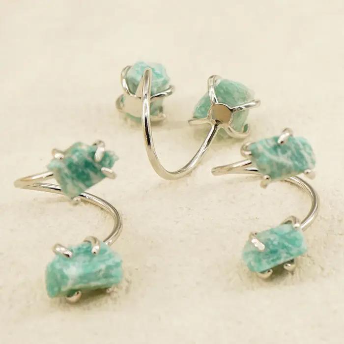 Bague en pierre brute d'amazonite pour femmes et filles, style bohème, double pierre, ajustable, cadeau parfait pour les occasions spéciales et les soirées