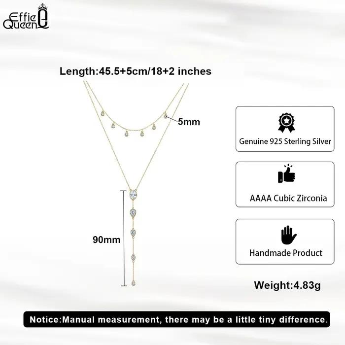 Collier en forme de Y en Zircon Bleu ou Violet avec Chaîne en Argent Sterling 925 Bijou Femme Occasions Spéciales Tendance Mode