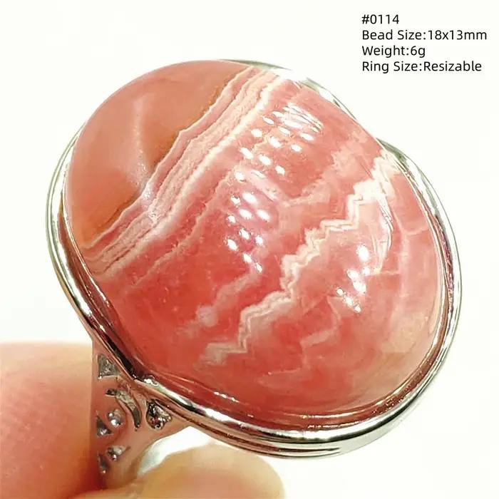 Bague réglable en rhodochrosite rose naturelle pour homme et femme