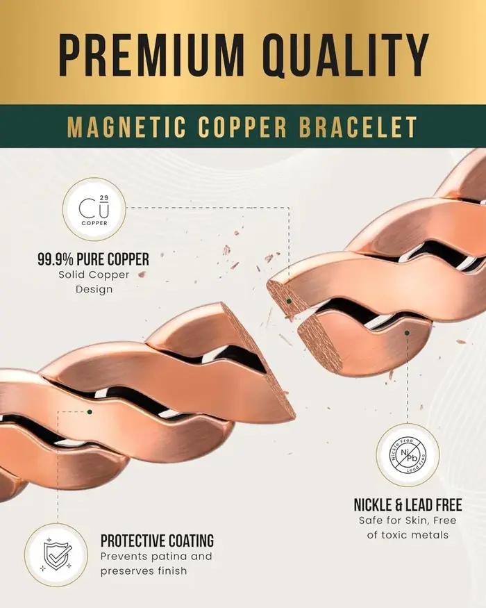 Bracelet magnétique efficace en cuivre pur 100% pour hommes et femmes