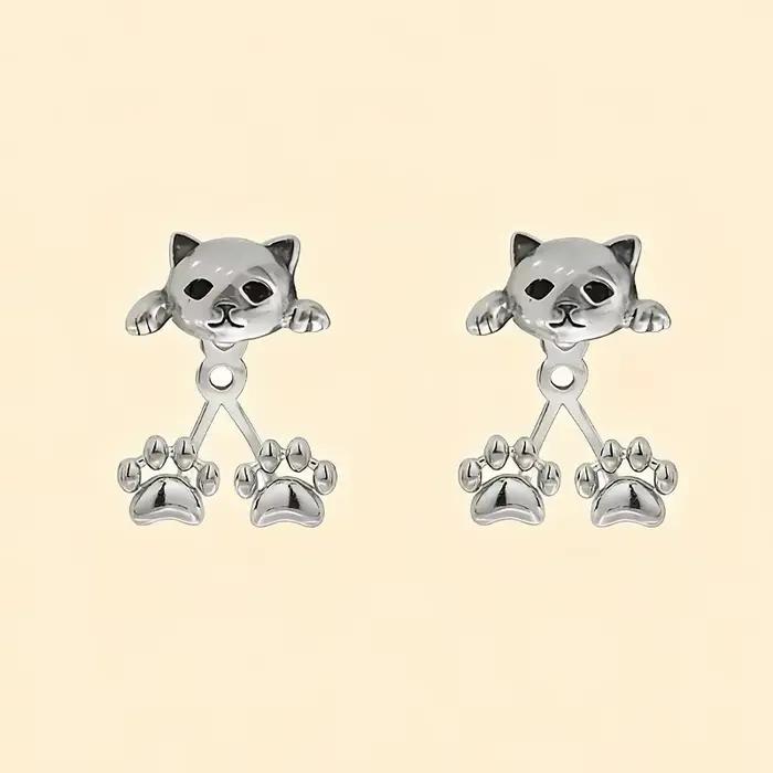 Boucles d'oreilles vintage amusantes couleur argent en forme de chat pour femme