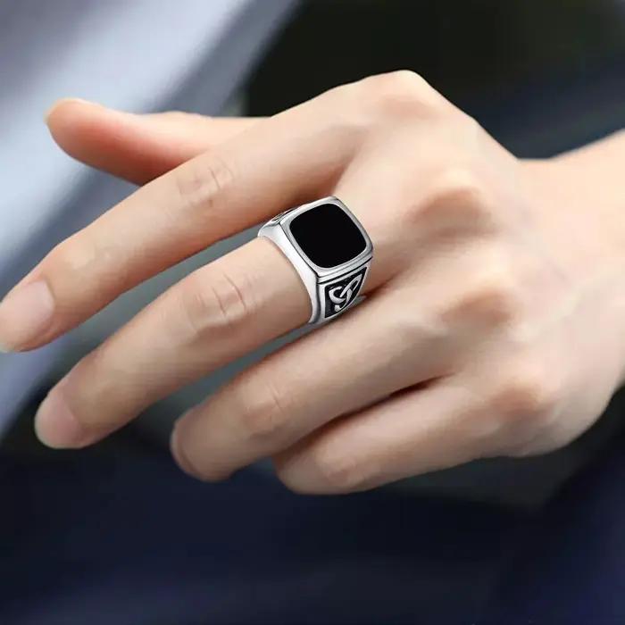 Bague chevalière Vintage Punk Viking pour hommes