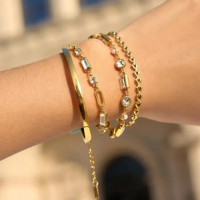 Bracelet multi-géométrique en zircon Ars chaîne réglable en acier inoxydable pour femmes occasions spéciales elegance moderne