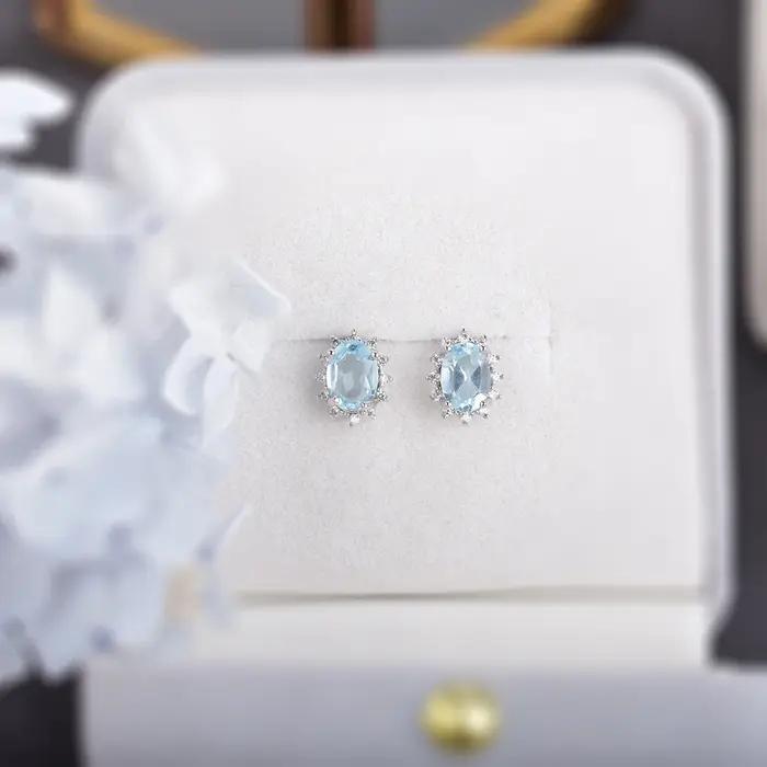 ITSMOS – boucles d'oreilles ovales en topaze bleue naturelle