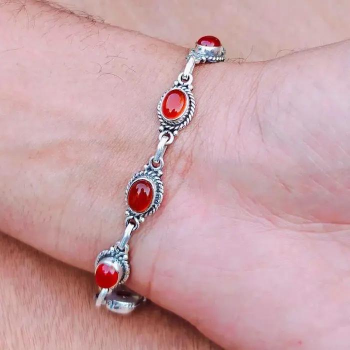 Bracelets en argent avec onyx noir au charme rétro pour femmes et hommes