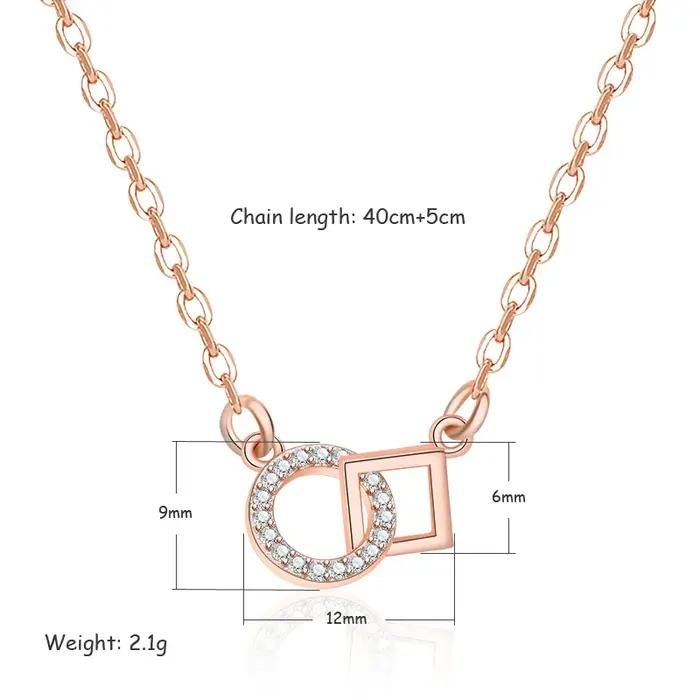Pendentif rond et carré en argent sterling 925 et or rose avec design géométrique pour femmes, bijou moderne pour soirées et occasions spéciales