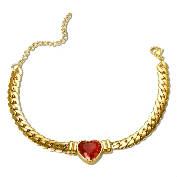 Ensemble de bijoux de luxe pour femmes, collier et Bracelet en Zircon, cœur d'amour, chaîne cubaine