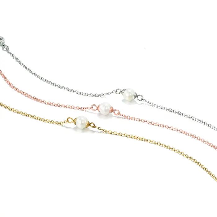 SUNIBI Bracelet en acier inoxydable pour femmes coquille de mer simulée-perle Ultra mince lien de chaîne