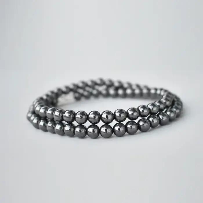 Collier de perles rondes magnétiques en pierre d'hématite pour hommes et femmes, 6mm, thérapie de guérison, bijoux noirs