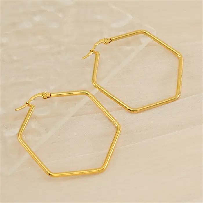 Boucles d'oreilles créoles hexagonales géométriques en acier inoxydable pour femmes