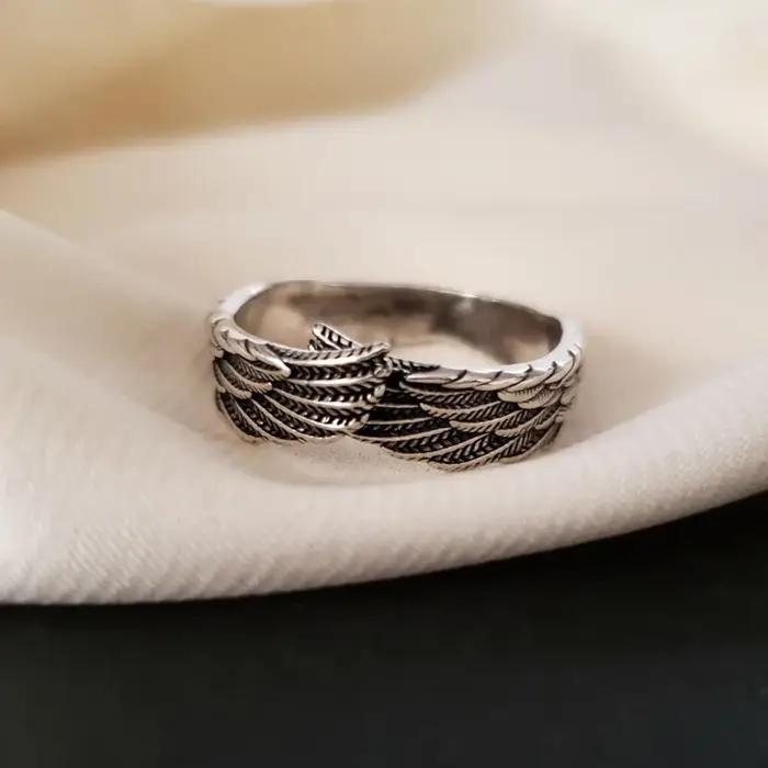 Bague rétro ailes d'ange pour femmes et hommes